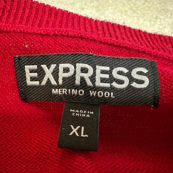 Express: Red Argyle Merino Wool Sweater - Picture 5 of 5